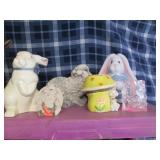 Rabbit themed planters, figures, ca...