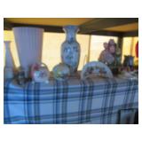 Vintage ruffled stemmed vases, glaz...