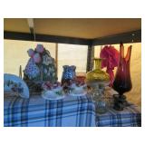 Vintage ruffled stemmed vases, glaz...