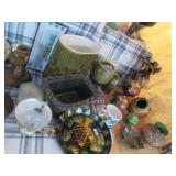 Vintage ruffled stemmed vases, glaz...