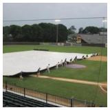 14′ x 48′ 5 oz. Black PE Tarp w/ Advertisement – Reused Billboard – 5 mil Lightweight Duty - A Grade