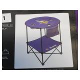 NEW Logo Brands NFL 27.6" XL Round Tailgate Table with Bottom Shelf - Minnesota Vikings