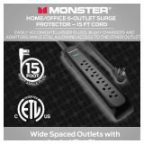 Monster 15ft Black Power Strip and Tower Surge Protector, Heavy Duty Protection, 300 Joule Rating and 6 120V-Outlets