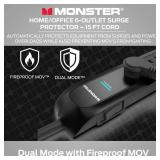 Monster 15ft Black Power Strip and Tower Surge Protector, Heavy Duty Protection, 300 Joule Rating and 6 120V-Outlets