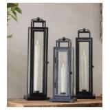 3 Pack of LED Tapered Candles in Tower Lanterns - 3 Pack - Black Finish