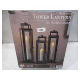 3 Pack of LED Tapered Candles in Tower Lanterns - 3 Pack - Black Finish