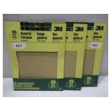 NEW 3 Packs of 3M 11 in. L x 9 in. W Fine Aluminum Oxide Sandpapers 100 Grit - 5 Sheets per Pack