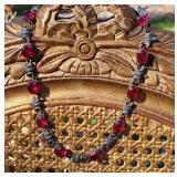 Sterling Silver Ruby Crystal Designer Signed Necklace ~ 43g Sterling Silver Ruby Crystal Designer Signed Necklace ~ 43g