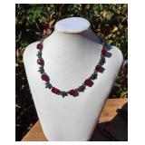 Sterling Silver Ruby Crystal Designer Signed Necklace ~ 43g Sterling Silver Ruby Crystal Designer Signed Necklace ~ 43g