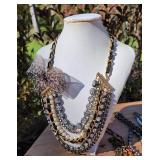 Betsey Johnson Vintage Crystal Leopard Bow Key Pearls Necklace Betsey Johnson Vintage Crystal Leopard Bow Key Pearls Necklace