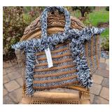 Anthropologie Taupe White Black Gabi Braided Fringe Boho Festival Tote Bag, NWT Anthropologie Taupe White Black Gabi Braided Fringe Boho Festival Tote Bag, NWT