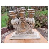 Large Tuscan Carved Wooden 3 Pillar Candle Holder Large Tuscan Carved Wooden 3 Pillar Candle Holder