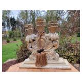 Large Tuscan Carved Wooden 3 Pillar Candle Holder Large Tuscan Carved Wooden 3 Pillar Candle Holder