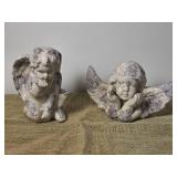 Peaceful Carved Stone Cherub Pair Peaceful Carved Stone Cherub Pair