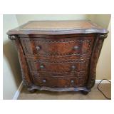 Elegant Carved Chest of Drawers with Leather Surface Inlay Elegant Carved Chest of Drawers with Leather Surface Inlay