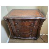 Elegant Carved Chest of Drawers with Leather Surface Inlay Elegant Carved Chest of Drawers with Leather Surface Inlay