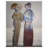 Amazing Turn-of-the-Century Painted Wood Panel Figures - Ladies on the Town Amazing Turn-of-the-Century Painted Wood Panel Figures - Ladies on the Town