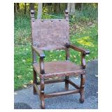 Spanish Colonial Accent Leather Chair with Peruvian Coin Tack Spanish Colonial Accent Leather Chair with Peruvian Coin Tack