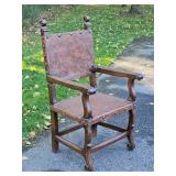 Spanish Colonial Accent Leather Chair with Peruvian Coin Tack Spanish Colonial Accent Leather Chair with Peruvian Coin Tack