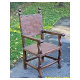 Spanish Colonial Accent Leather Chair with Peruvian Coin Tack Spanish Colonial Accent Leather Chair with Peruvian Coin Tack