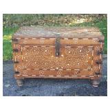 Vintage Teak Zanzibar Chest with Mother of Pearl Inlay Vintage Teak Zanzibar Chest with Mother of Pearl Inlay