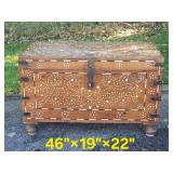 Vintage Teak Zanzibar Chest with Mother of Pearl Inlay Vintage Teak Zanzibar Chest with Mother of Pearl Inlay