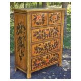 American Folk Floral Painted Five Drawer Bedroom Dresser American Folk Floral Painted Five Drawer Bedroom Dresser