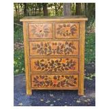 American Folk Floral Painted Five Drawer Bedroom Dresser American Folk Floral Painted Five Drawer Bedroom Dresser