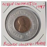 Brown Valley MN 1947 Encased Cent Agnew Chevrolet Co