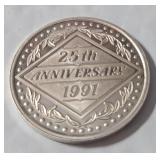 1991 25th Anniversary 1 Troy Oz. Fine Silver