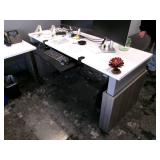 Power Sit Stand Desk with side desk/table and filing cabinet