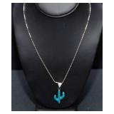Sterling Silver Inlay Cactus Necklace