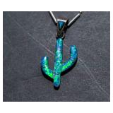 Sterling Silver Inlay Cactus Necklace