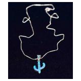 Sterling Silver Inlay Cactus Necklace