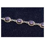 Vintage Sterling Silver Amethyst Link Bracelet – 925