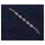 Vintage Sterling Silver Amethyst Link Bracelet – 925