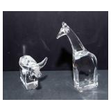 Orrefors Sweden Crystal Figurines – Giraffe and Bull