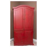 Large Red Painted Armoire / Entertainment Cabinet