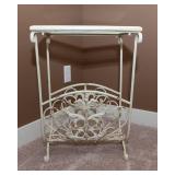 Set of Two White Side Tables with Glass Tops