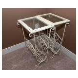 Set of Two White Side Tables with Glass Tops