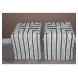 Set of Two Square Striped Ottomans