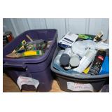 Two Totes of Painting Supplies – Brushes, Spray Paint & More