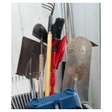 Variety of Garage/Yard Tools & Rolling Garbage Can