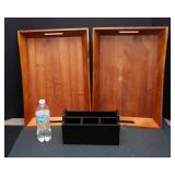 Two Trays and Black Office Supplies Organizer