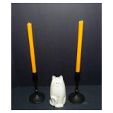 Kitty Figurine, Candlesticks & Black Candle Holders