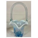 Vintage Blown Glassware - Duncan & Miller Basket, Cobalt Blue Ruffled Vase and Bohemian Fireglow Ruffled Vase