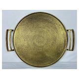 Two Large Pottery Barn Metal  Serving/Décor Trays Antique Brass Finish -18" round & 30" L