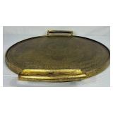 Two Large Pottery Barn Metal  Serving/Décor Trays Antique Brass Finish -18" round & 30" L