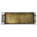 Two Large Pottery Barn Metal  Serving/Décor Trays Antique Brass Finish -18" round & 30" L