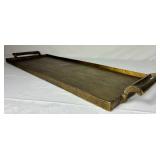 Two Large Pottery Barn Metal  Serving/Décor Trays Antique Brass Finish -18" round & 30" L